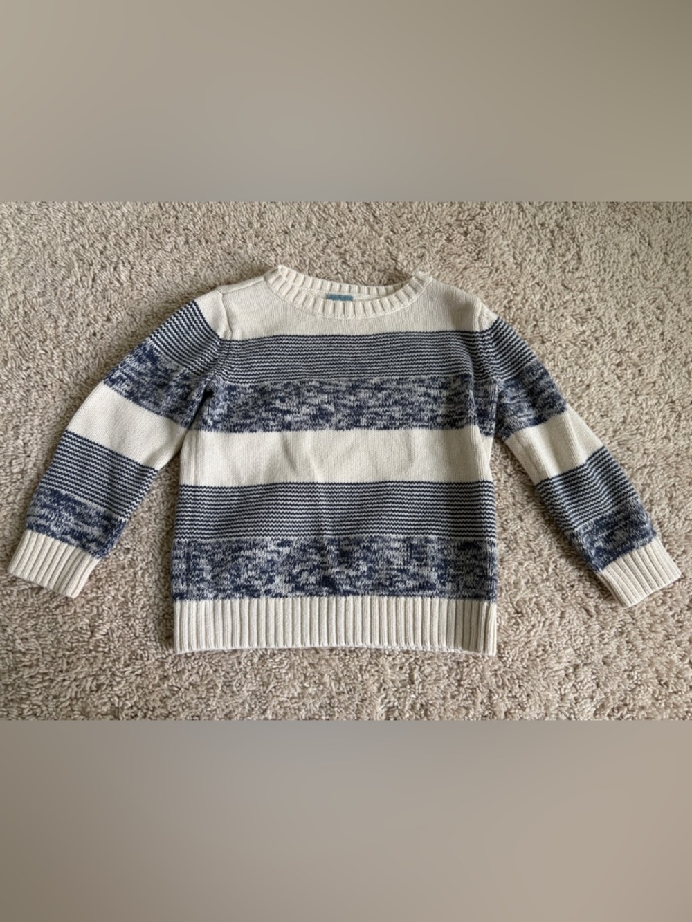 Baby GAP 2T Cream and Navy Striped Crew Neck Sweater 100% Cotton